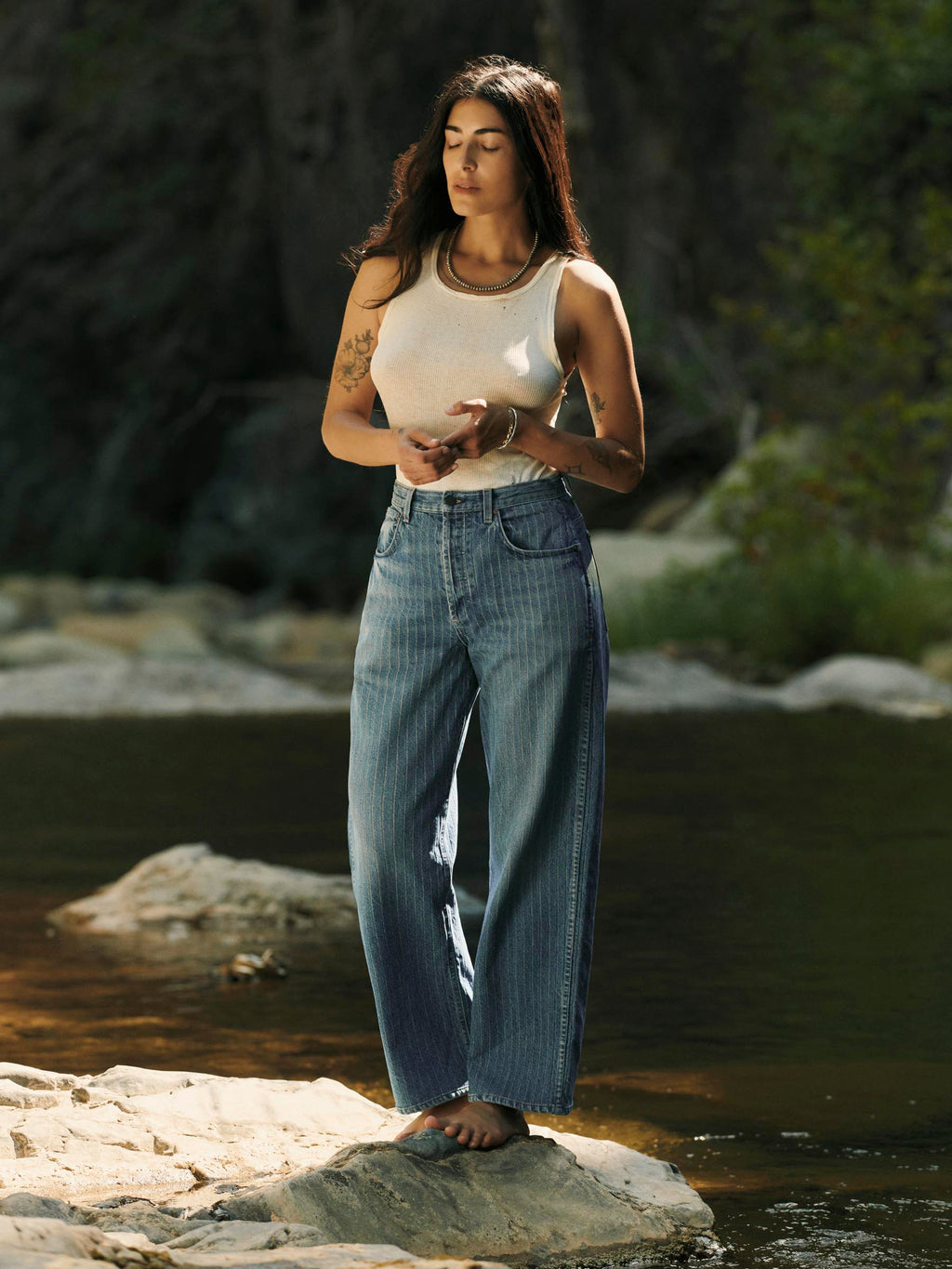 buckleback jean in washed indigo stripe