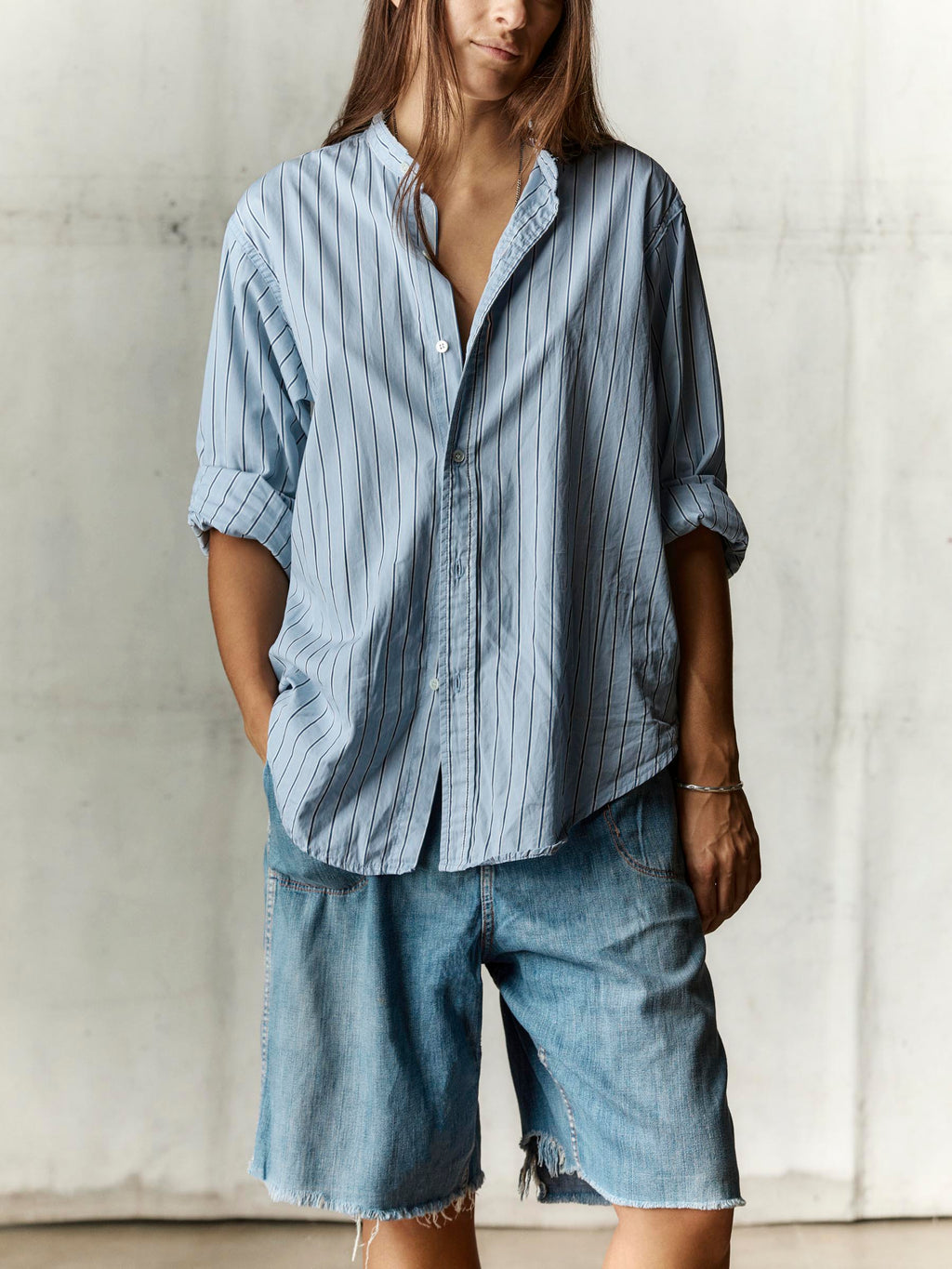 cut collar button down in blue stripe