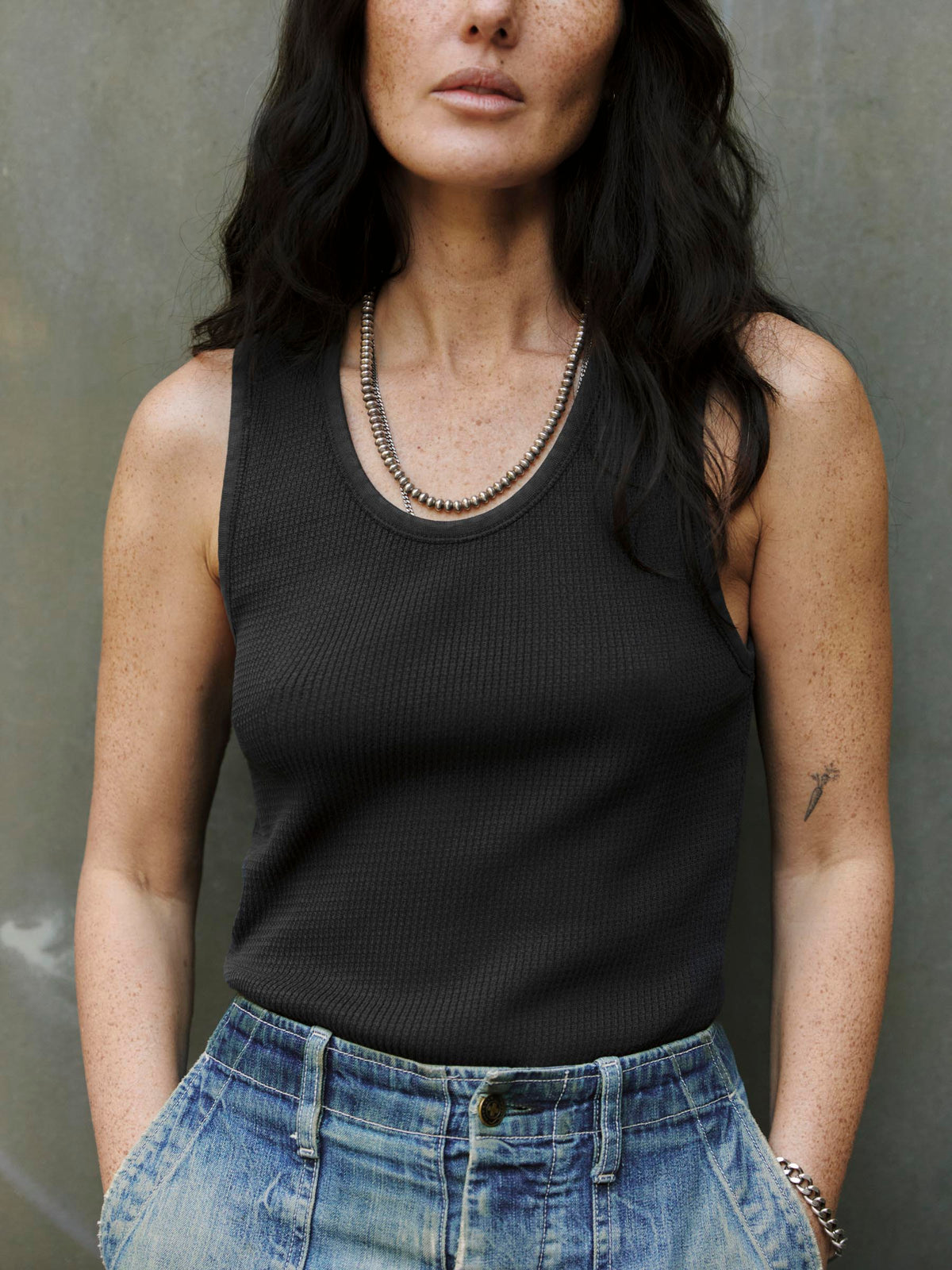 the vintage tank in open knit black