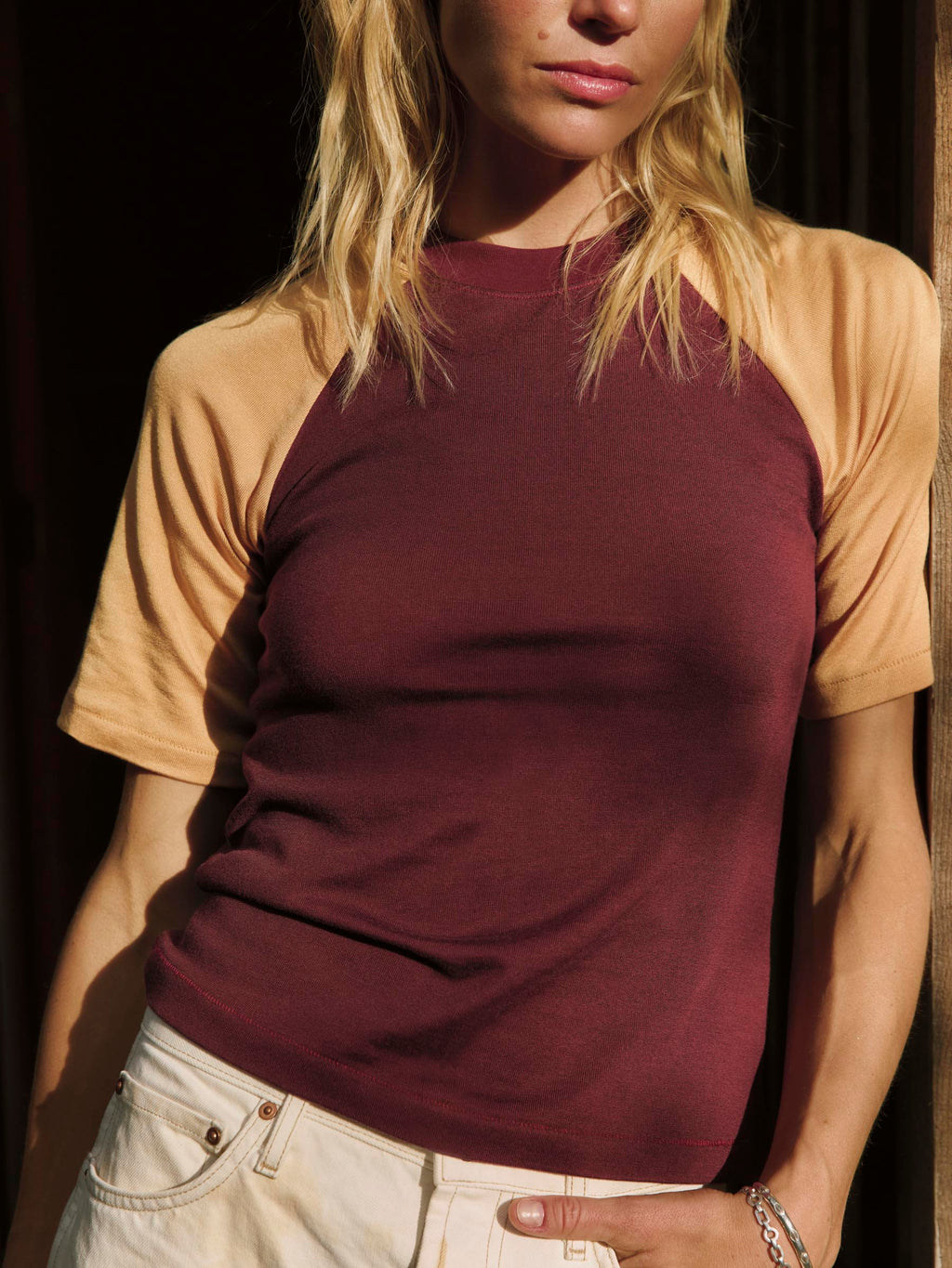 knit raglan crew in maroon