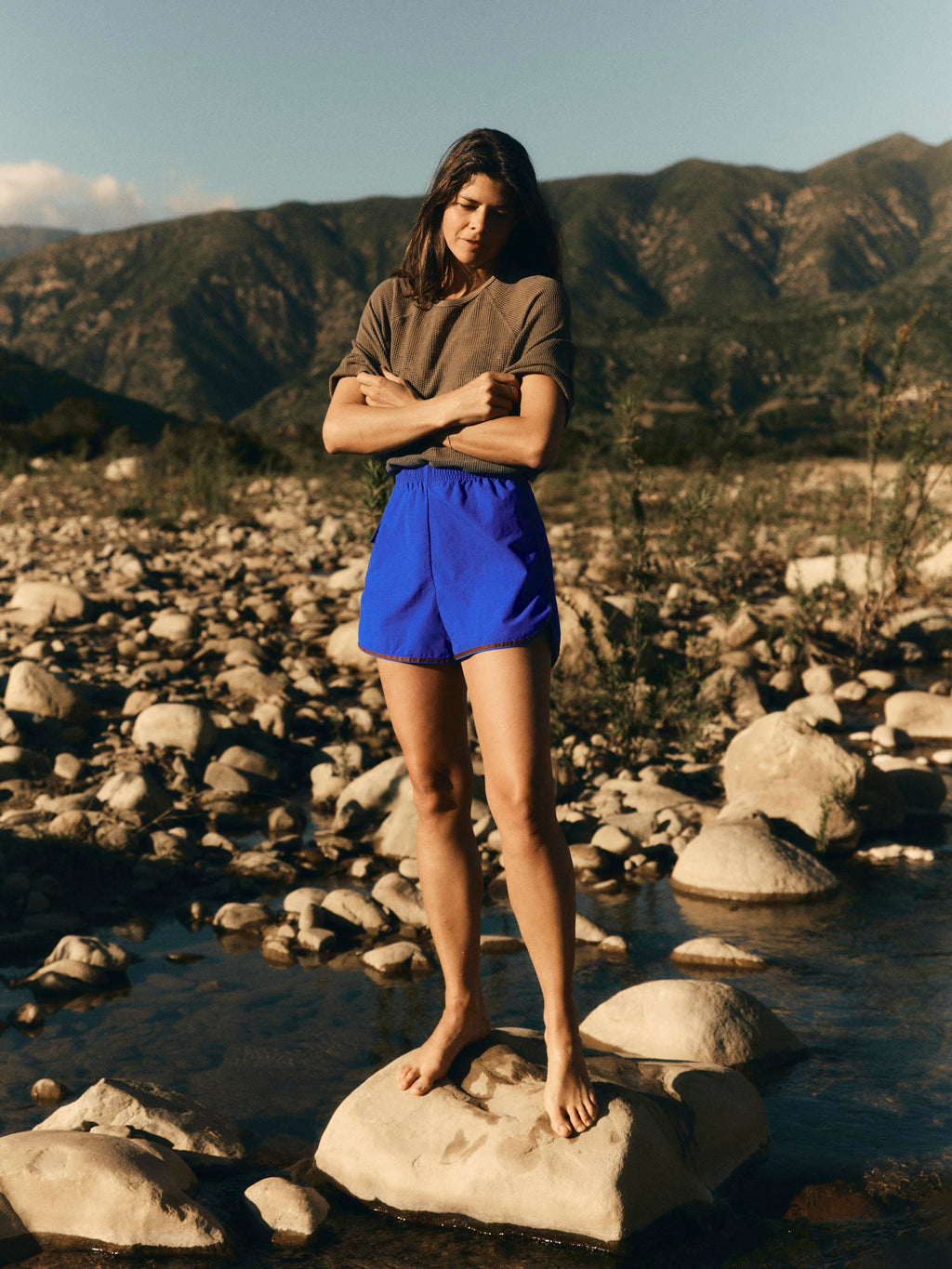 track short in blue